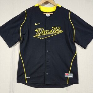Nike Ducks‎ Baseball Jersey Mens XL Black Yellow Dri-Fit Button Front Shirt